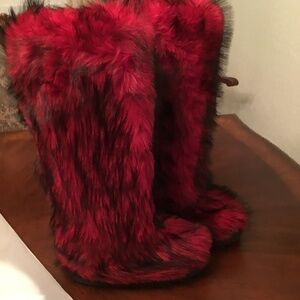 AZALEA WANG FARAMUN RED MULTI FLAT FUR KNEE HIGH BOOT - 9